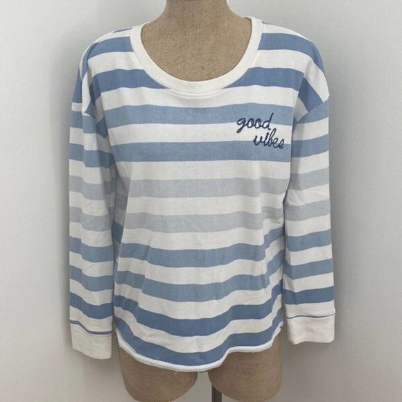 Doe Good Vibes Blue/White Striped Sweatshirt - Picture 1 of 6